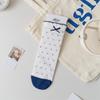 Women's Japanese-Style Blue & White Loose Socks: Spring/Summer Thin Mid-Calf with Cartoon Bear, Polka Dot & Bow Design