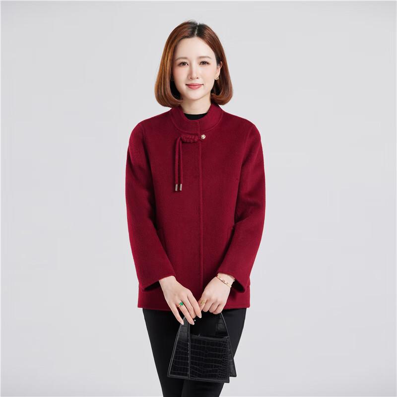 Fengxun Women's Chinese Style 100% Wool Short Double-Faced Coat