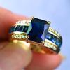 Fashion Female Blue Zircon Square Finger Ring Yellow Gold Color Wedding  For Women Party Accessories