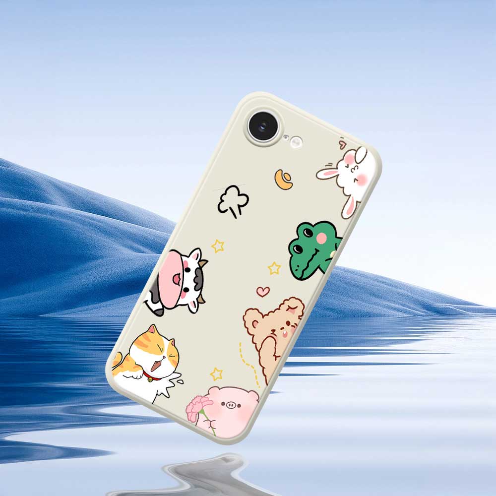 For iPhone 16e Case Animal Gathering Pattern Printing Straight Edge TPU Phone Back Cover