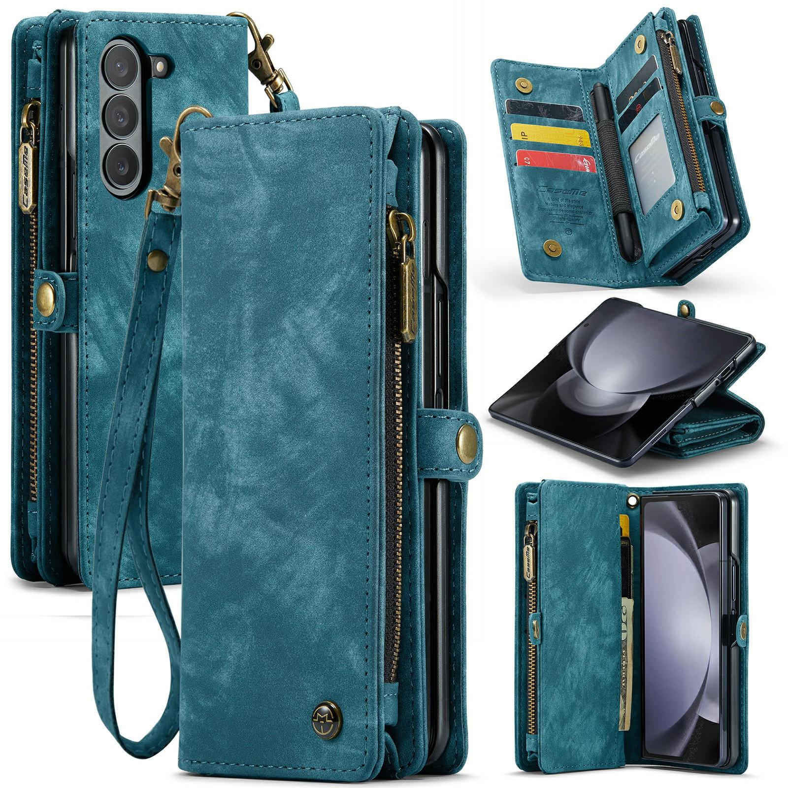 

For Samsung Galaxy Z Fold6 5G Phone Cases CASEME 008 Leather Cover with Detachable Wallet and Strap Blue