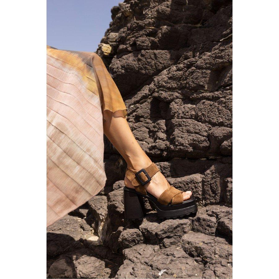 Women's Genuine Leather Chunky Plaform Heel Sandals