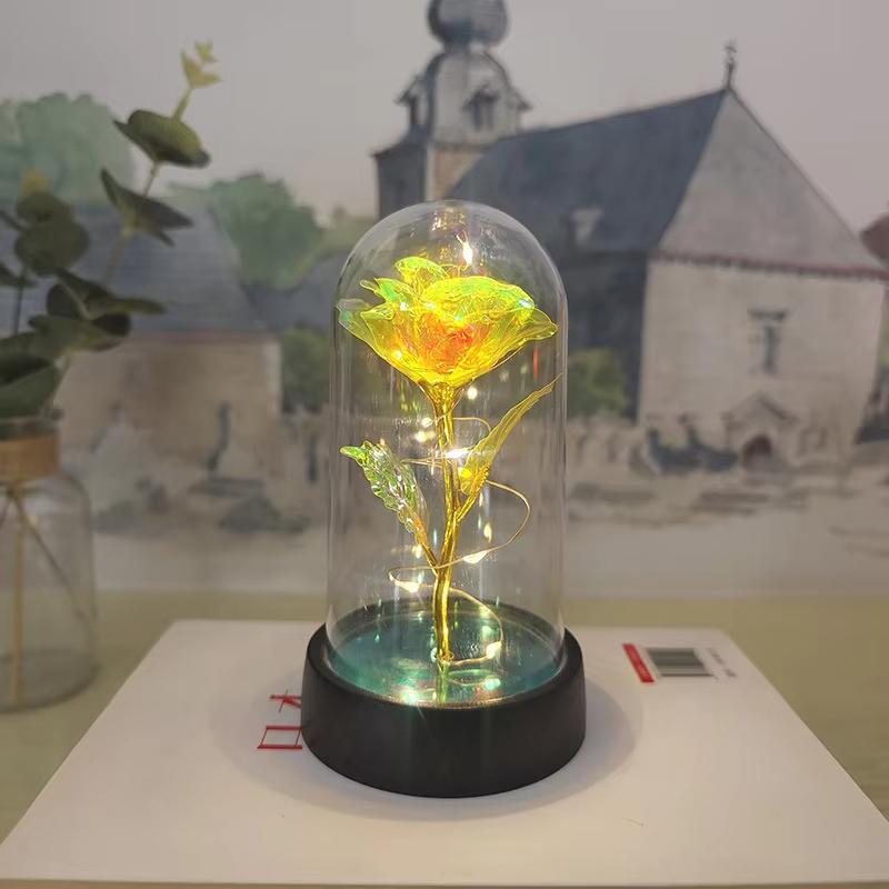 Artificial Rose LED Light Aluminum Glass Eternal Flower Party Supplies Simulation Decoration Anniversary Christmas Women's Gifts
