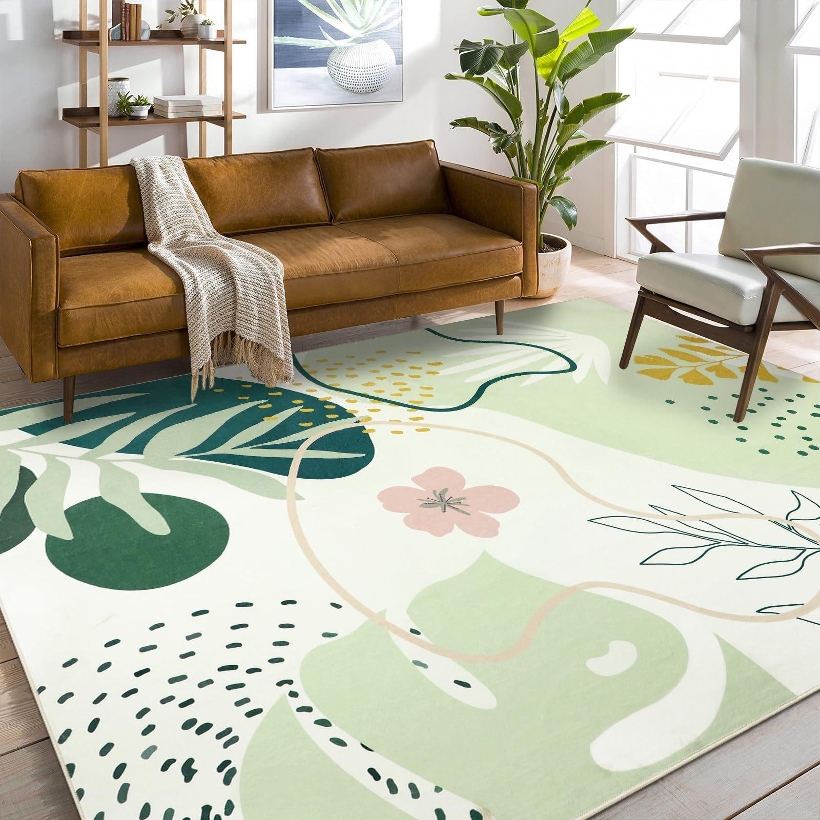 

Capslpad Washable Boho Rugs for Living Room Soft Non-Shedding Comfortable Retro Floor Carpet Home Decor 50x80cm