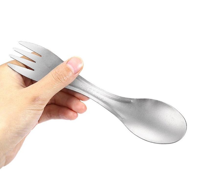 Outdoor Camping Tableware 2 In 1 Hiking Diet Tools Picnic Barbecue Fork and Spoon Dual-purpose Titanium Alloy Specialty Tool