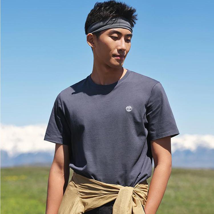 Timberland Solid Color Crew Neck Pullover Short Sleeve T-Shirt Men Tops Rock-Blue A6DKU-DH3