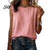 Lightweight Breathable Shirt Summer Tops for Women, Round Neck Sleeveless Pullover Tops, Pure Color Stretchy Loose Fit Regular Vest Work Party