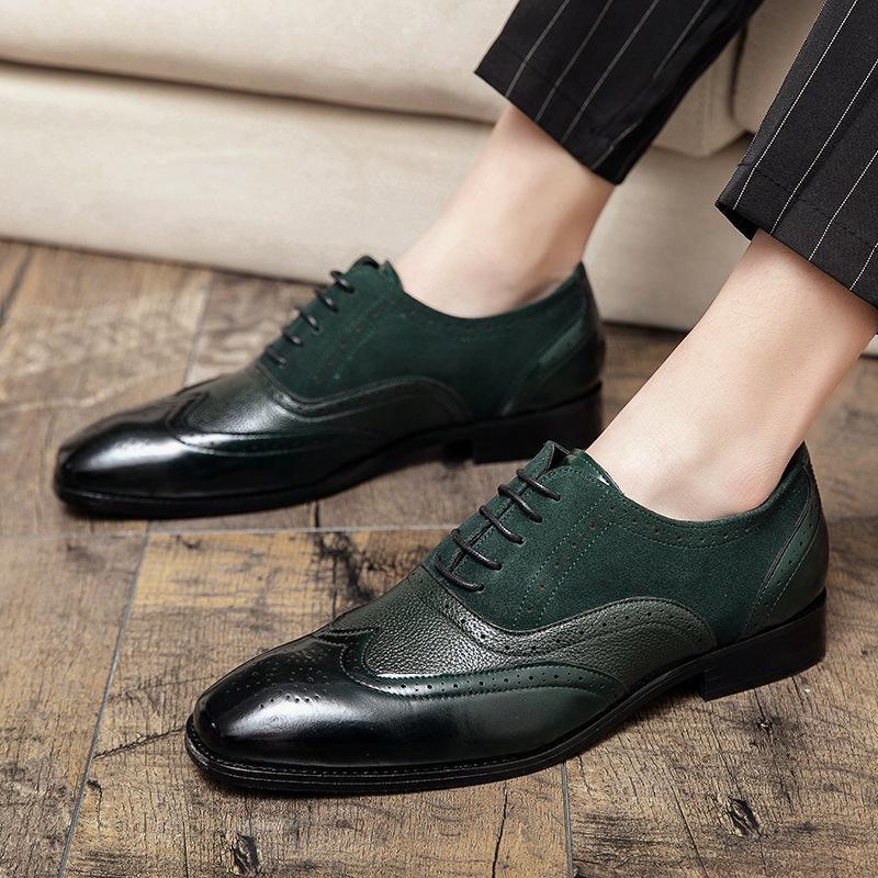 Four Seasons Men's Splicing Business Casual Retro Large Size Youth Wedding Leather Shoes