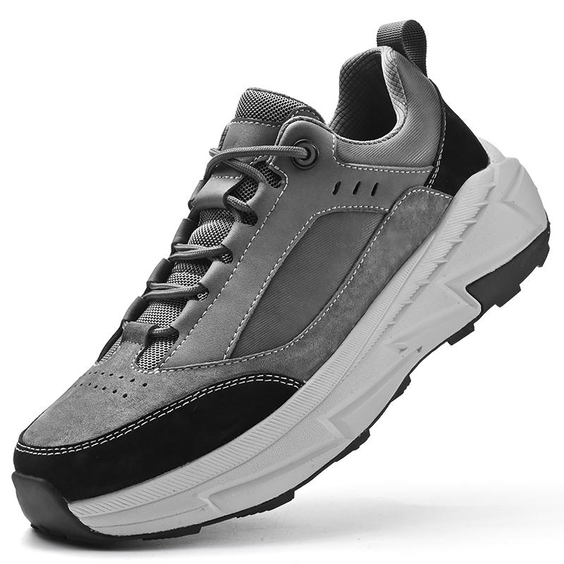 

Fashion High Quality Casual Leather Trainers Men New Trendy Versatile Sneakers Thick-soled Male Hiking Shoes Luxury Brand Outdoor Shoes 46 серый