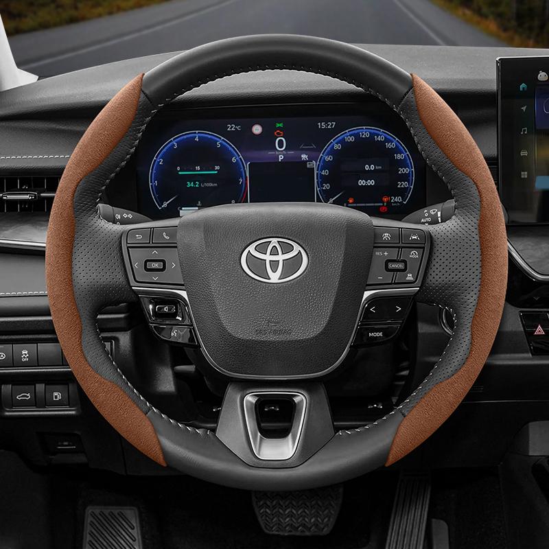 Suitable for Toyota Anti-Slip Buckle Segmented Suede Steering Wheel Cover Suitable for Yaris Auris Chr Corolla Rav4 Hilux Wish Roomy Aqua Probox Prius