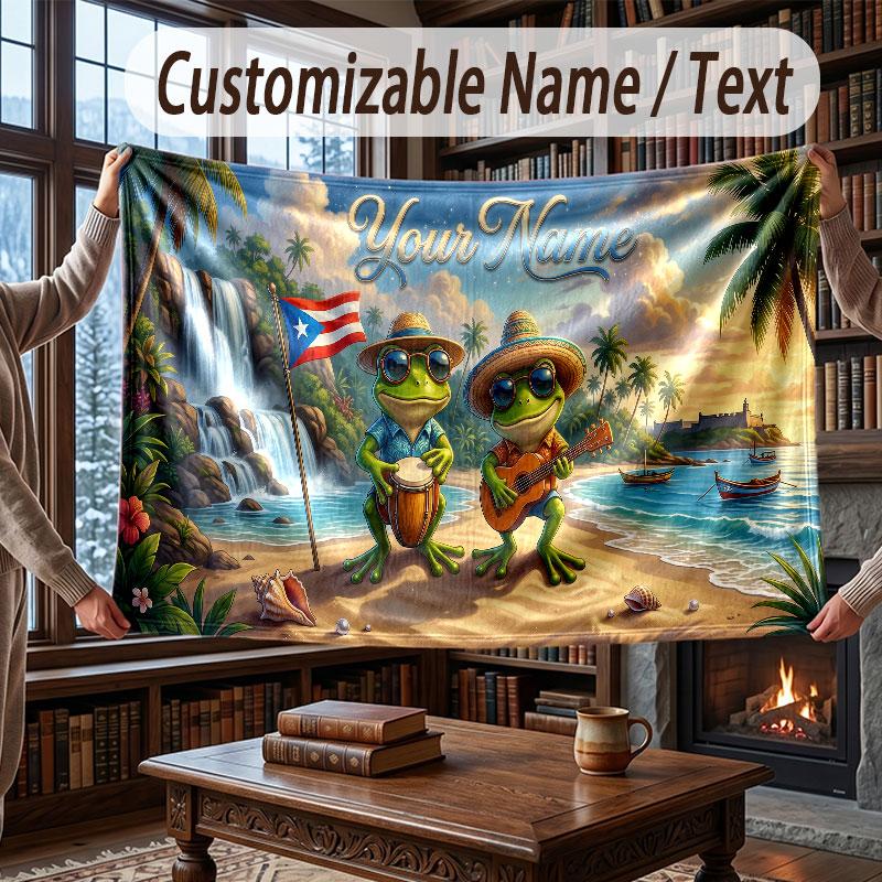 Octopus Sea Life Theme Throw Blanket Custom Name Text Personalized Blanket Soft Cozy Blanket for Home Sofa Bed