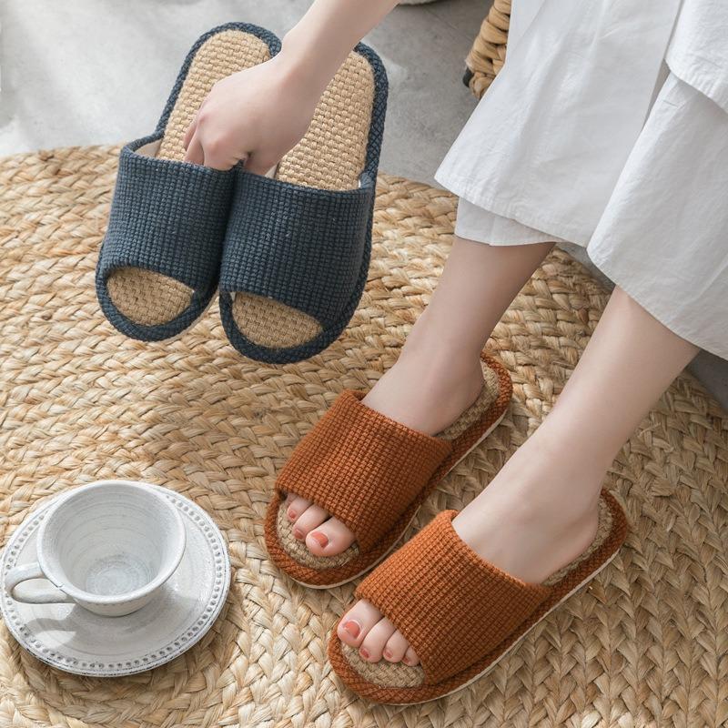 Japanese home indoor soft bottom non-slip linen slippers men and women home couple floor slippers