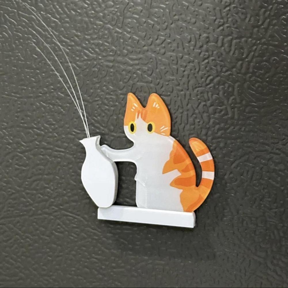 Cartoon Cat Hair Storage Box Moisture Proof Kitten Pushing Vase Magnetic Pet Lovers