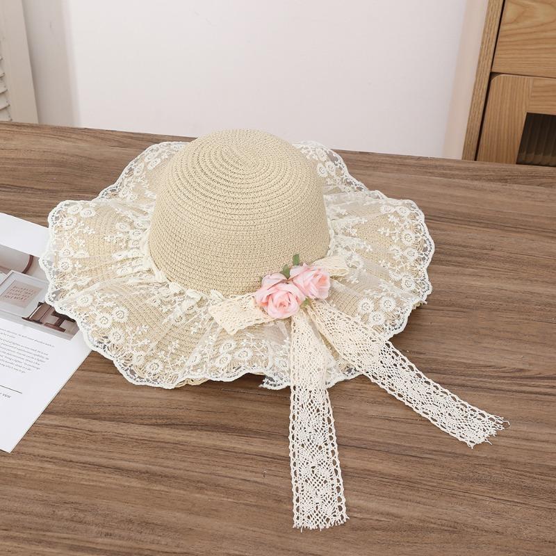 Summer Bow Sun Hat Female, Seaside Beach Vacation Sun Hat Outdoor Big Brim Sun Hat Sweet Straw Hat