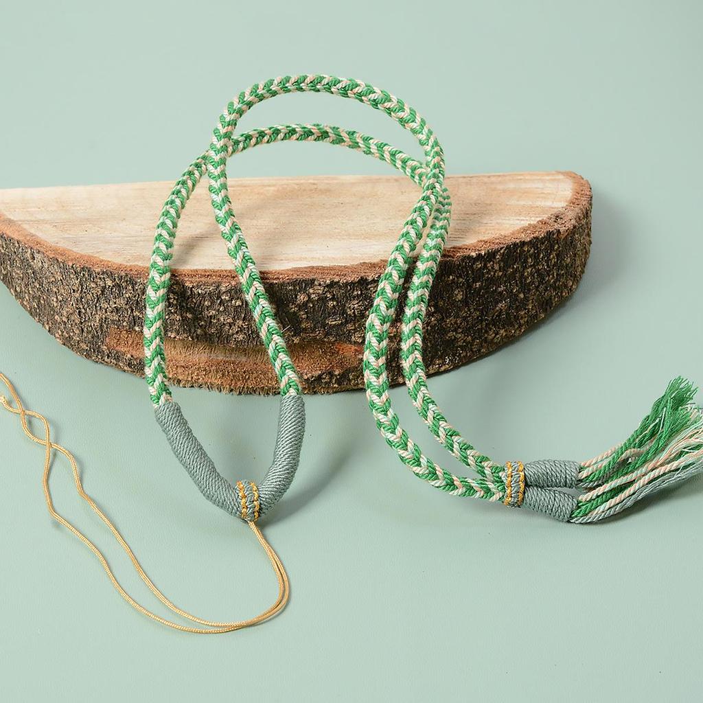 Hand-Woven Tibetan Thangka Necklace with Dzi Pendant and Clavicle Cotton Rope