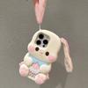 3D Cartoon Plush Long Ears Rabbit Phone Case For IPhone 17 16 15 14 13 Pro Max 14 15 Plus Soft Silicone Back Cover