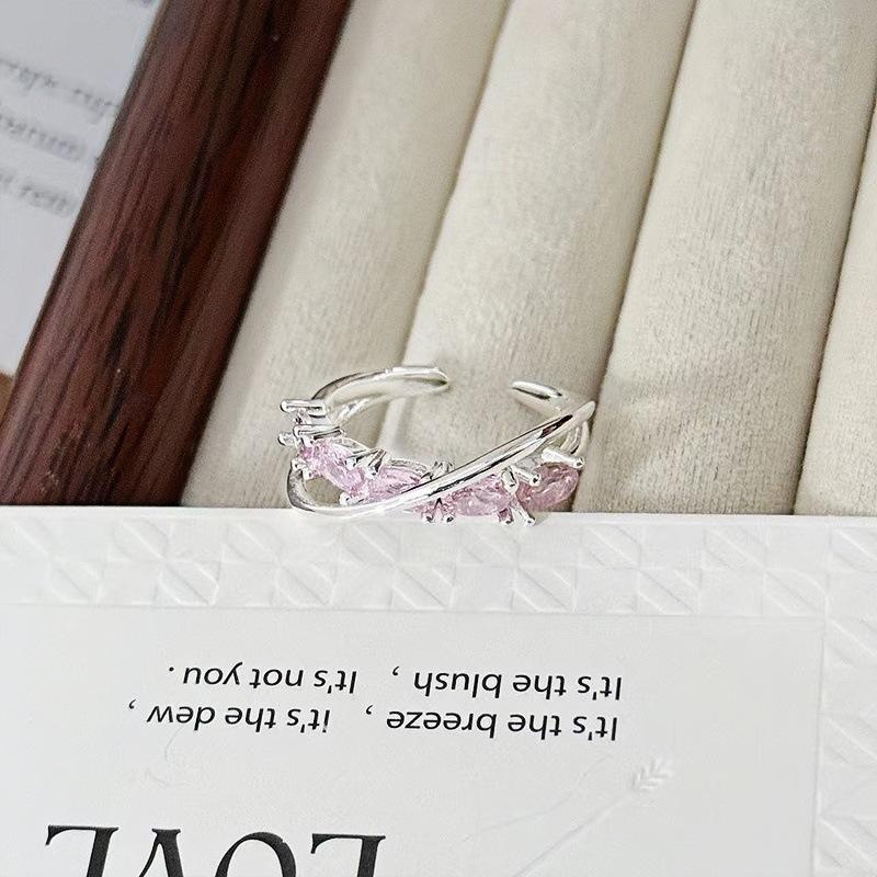 Colored Treasure Zircon Bow Row Diamond Opening Ring Niche High-End Sense Light Luxury Exquisite Personality Super Fairy Index Finger Ring Woman