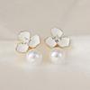 White Pearl Ball Pendants Women's Hanging Earrings White Glazed Flower Top Three Petals Bohemian Wedding Ear Jewelry New