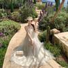 Light Luxury Mesh Sleeveless Three-dimensional Flower Dress Vacation Style White Dress