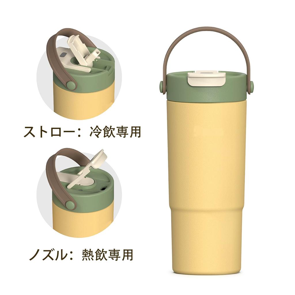 OULOVECO Water Bottle with Tumbler with Insulates Hot or Cold Direct Stainless Suitable for and Outdoor Use Straw, 650ml, Handle, Drinks, Portable,