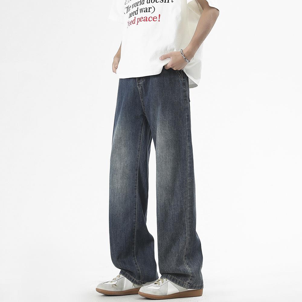 Three-bar Jeans with Loose Draping Style High Street Mopping Trousers