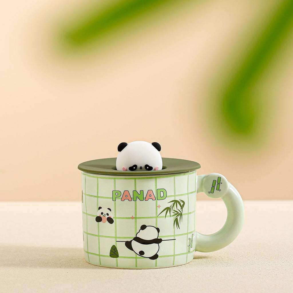 Kompakter Panda Süße Tasse Büro Keramiktasse mit Deckel Hochwertiges Set Zuhause Wasserbecher Anime Tasse Langlebig Langlebig Nützlich