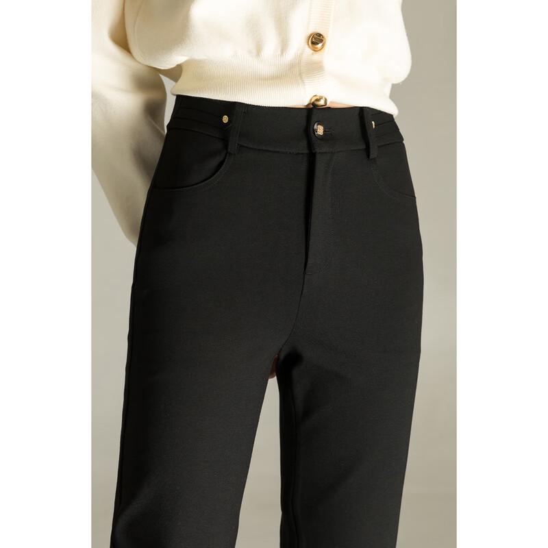 Mengshuya Women's High-Waist Slim Straight-Leg Knit Trousers