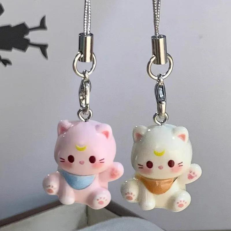 3pcs Fashion New Cartoon Small Cat Cute Keychain Phone Chain Resin Keyring Bag Pendant Couple Key Chains Gifts Women for Jewelry
