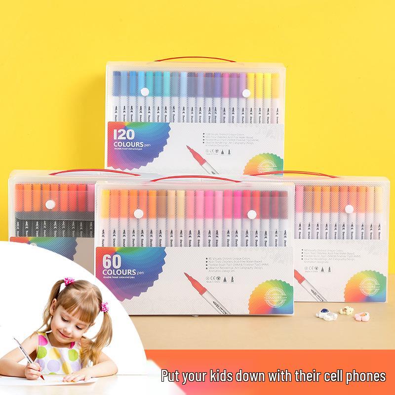 Washable Soft Tip Watercolor Markers - Double-Ended Paintbrush Pens Set for Kids