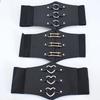 High-End Black Heart-Shaped Lady's Shirt with Elastic Waist and Embroidered Retro Corset Belt
