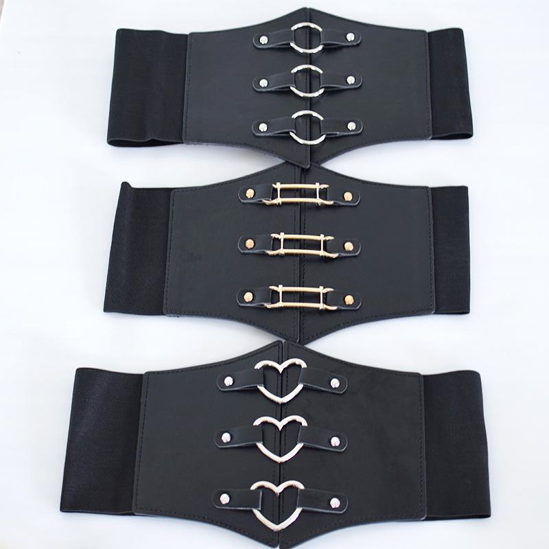 High-End Black Heart-Shaped Lady's Shirt with Elastic Waist and Embroidered Retro Corset Belt