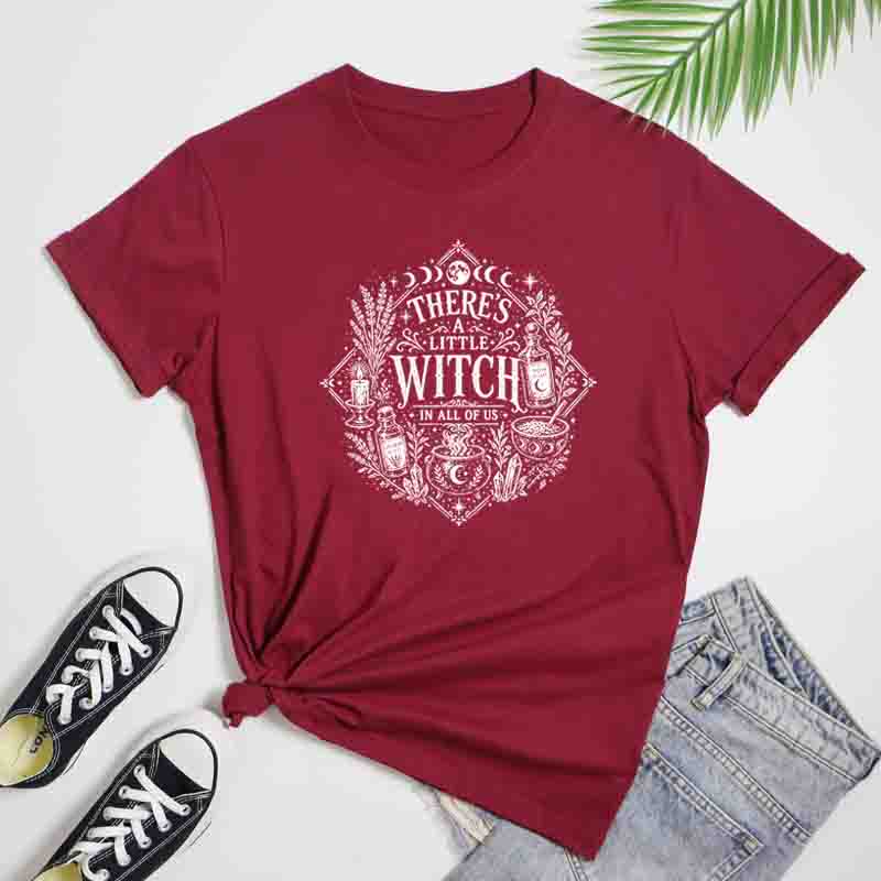 Theres A Little Witch In All Of Us Tee Gothic Witchy Mama Halloween Party Gift Shirt Aesthetic Unisex Mystical Occult TShirt
