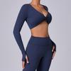 Long Sleeve Workout Tops for Women Twist Front Deep V Neck Cropped Athletic Top Yoga Pilates Gym Outfit