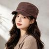 Autumn and Winter Fashion New Corduroy Metal Buckle Versatile Flat Top Hat Men's and Women's Simple Face Small Octagonal Hat