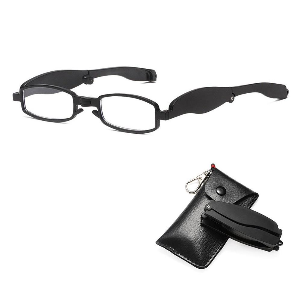 Portable Folding Anti Blue Light Reading Glasses With Leather Case Men Women Compact 360°Twist Pocket Presbyopic Eyeglasses