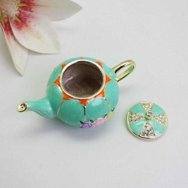 Elegant Cloisonnes Teapot Jewelry Box Alloy Ornament With Colorful Enamel For Wedding Gift Home Decoration
