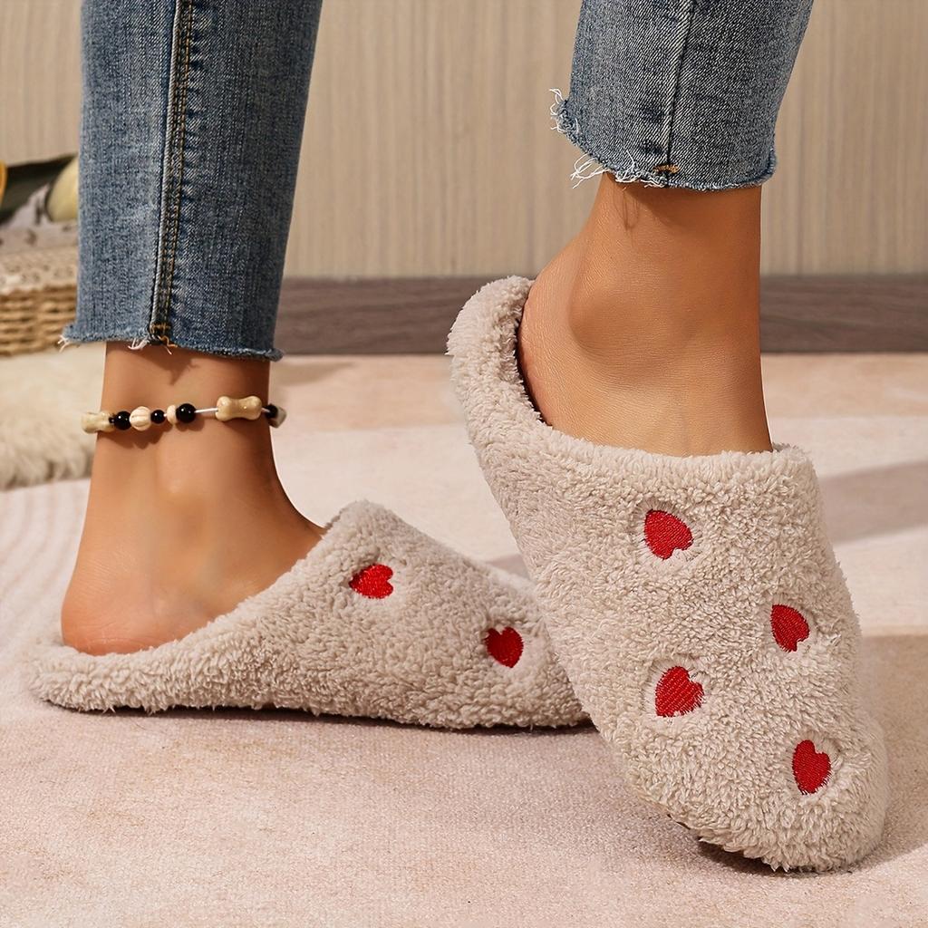 Soft Bottom Embroidered Heart-shaped Warm Slippers - Silent Slippers - Super Soft and Lightweight - Suitable for Use on Floors or Carpets
