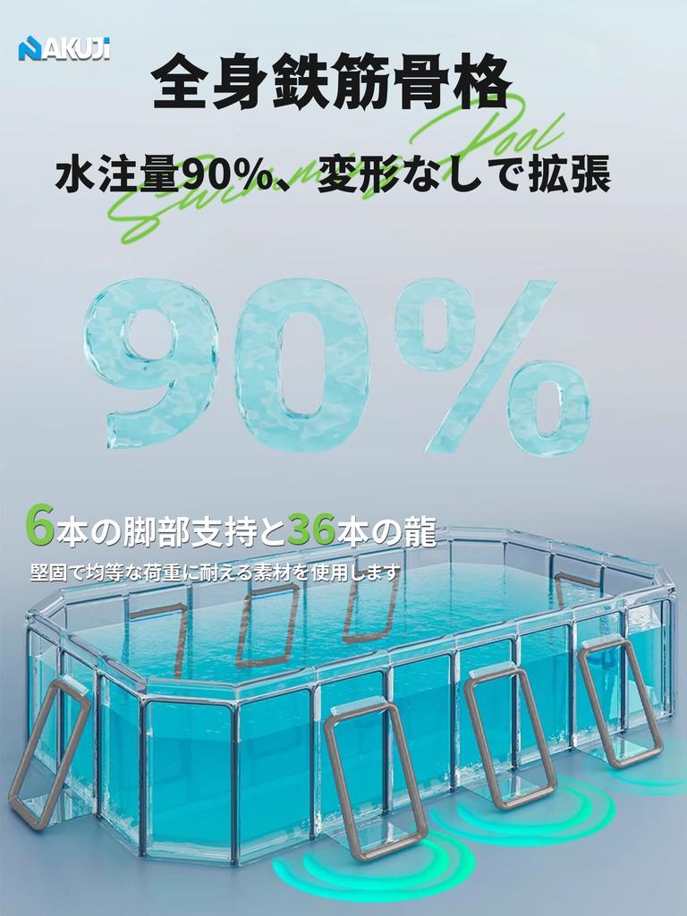 NAKUJI [Newly Improved Steel Frame, Non-Inflatable] Large Folding Vinyl Pool for Kids and Home Use, No Assembly Required, Easy Storage, Abrasion