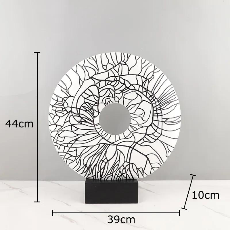 Abstract Black Lines Circular Ring Ornaments Desk Decoration Modern Crafts Creative Resin Ring Statue Room Aesthetic Decor