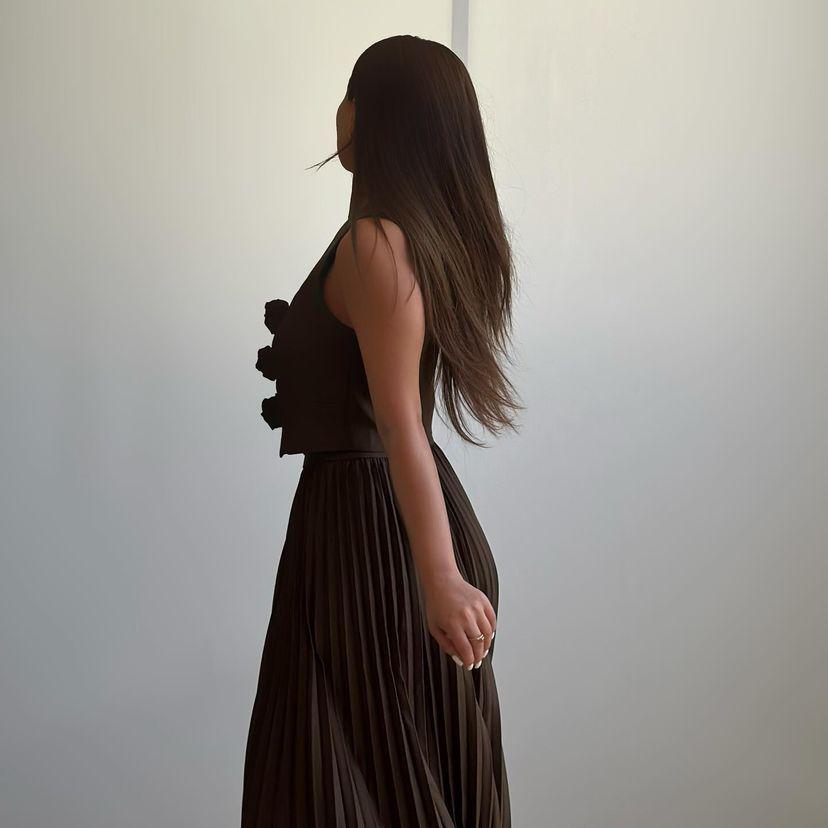 European & American Women's Sleeveless Vest and Pleated Long Sleeve Two-Piece Summer Set