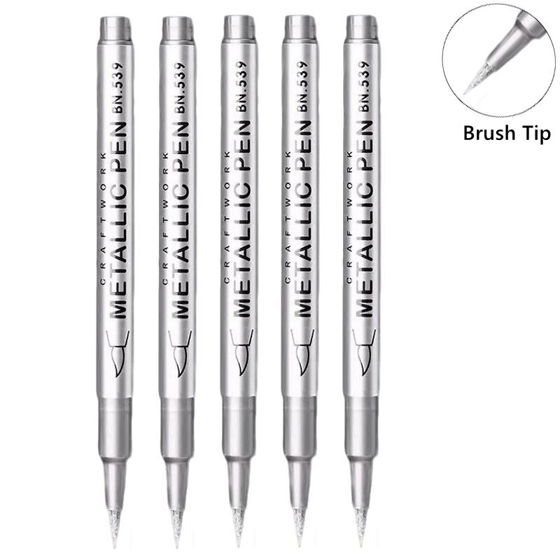 1/10/50Pcs Art Writing Gold Silver White Metallic Paint Pen Set Brush Tip Marker Pen Acrylic Paint Markers Stationery Supplies
