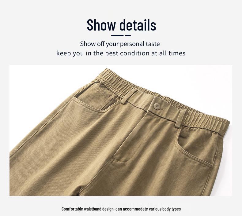 Men's All-Cotton Elastic Waist Wide-Leg Casual Pants - Solid Color, Floor-Length, Autumn Style