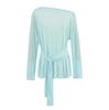 Summer new female American Spice Girl style solid color Tencel strap blouse loose slanted shoulder long sleeve thin sun protection T-shirt