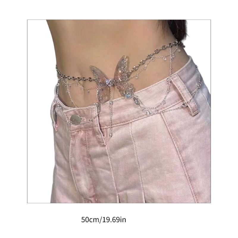 Bijuterii cu lanț în talie cu ciucuri fluture Bijuterii frumoase pentru lanț în talie cu pandantiv fluture pentru femei cu detaliu de ciucuri