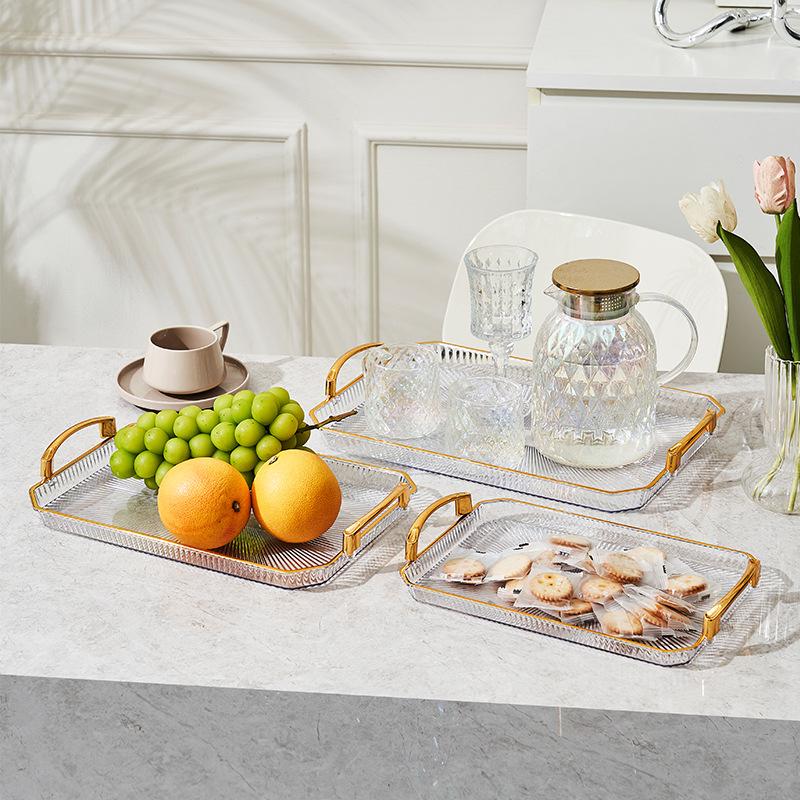 European-style Golden Rectangular Tray Fruit Tray Tea Tray Pastry Plate Cake Plate Jewelry Box Tray Plate Cake Rack(Gold large 40.7*27.6*5.5, Figure)