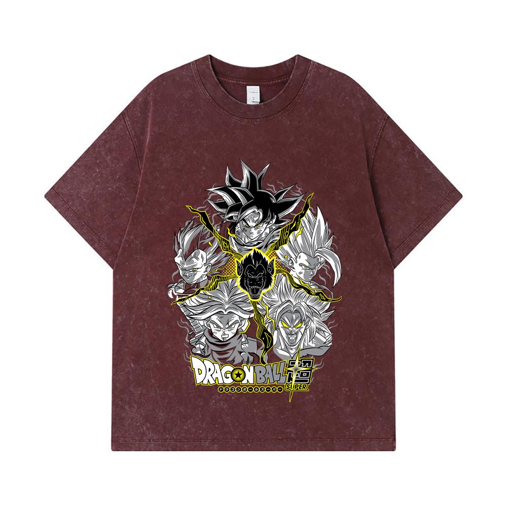 275 GSM Gewaschene T-Shirts 100% Baumwolle Dragon Ball V49 Super Saiyan Print Unisex Schweres Baumwoll-T-Shirt