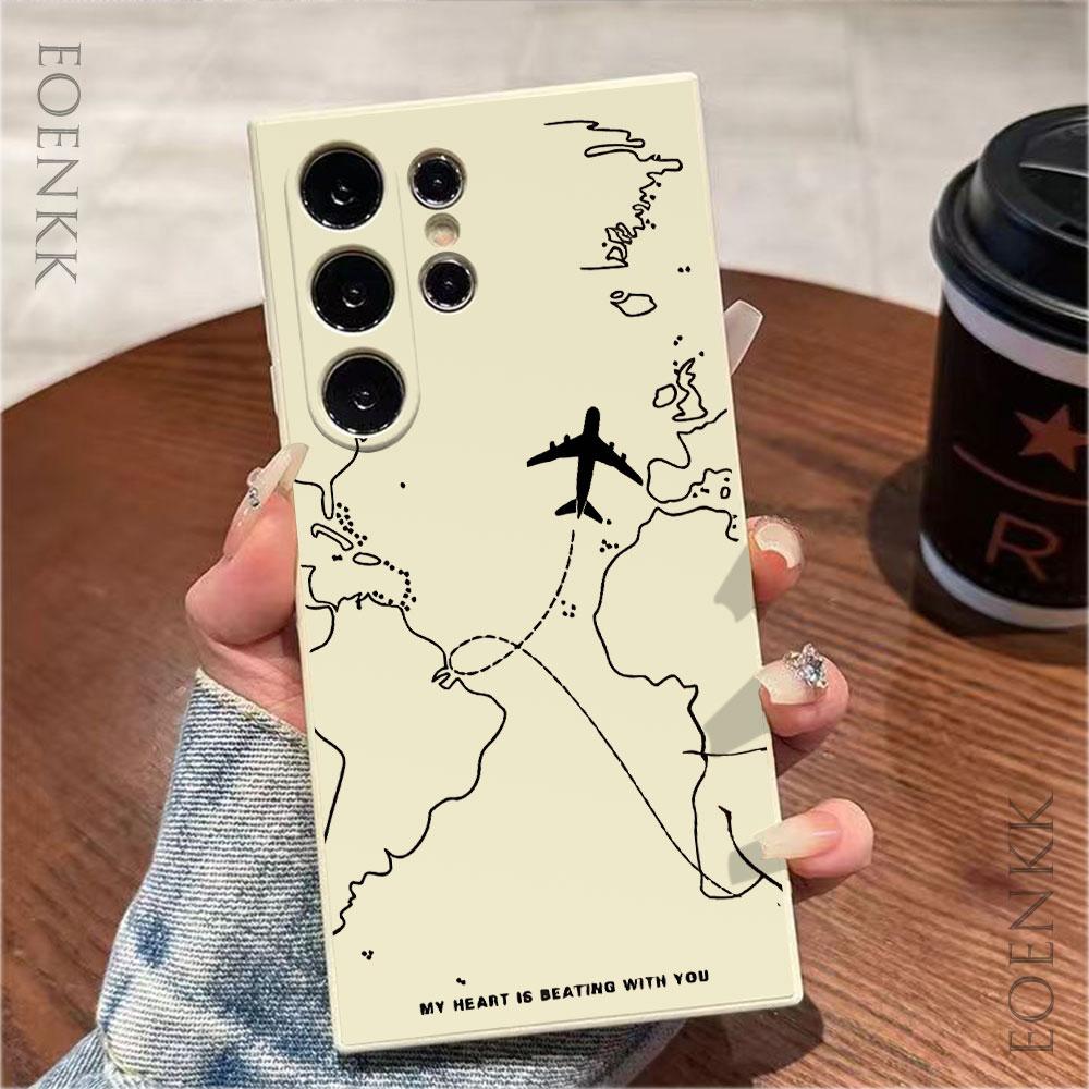 Silica Gel Phone Case For Samsung Galaxy S25 S24 Ultra S23 S22 S21 S20 Ultra FE Plus Note 10 20 Lite Airplane Route Desian Cover