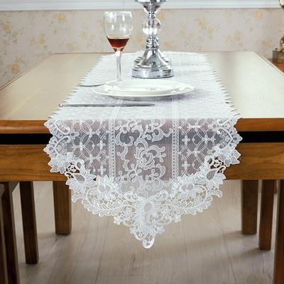 Tischläufer, weiß, bestickt, koreanische Tischfahne, Spitze, einfache Tischdecke, Blumenmuster, pastorale Tischdecke, Hochzeitstischdekoration