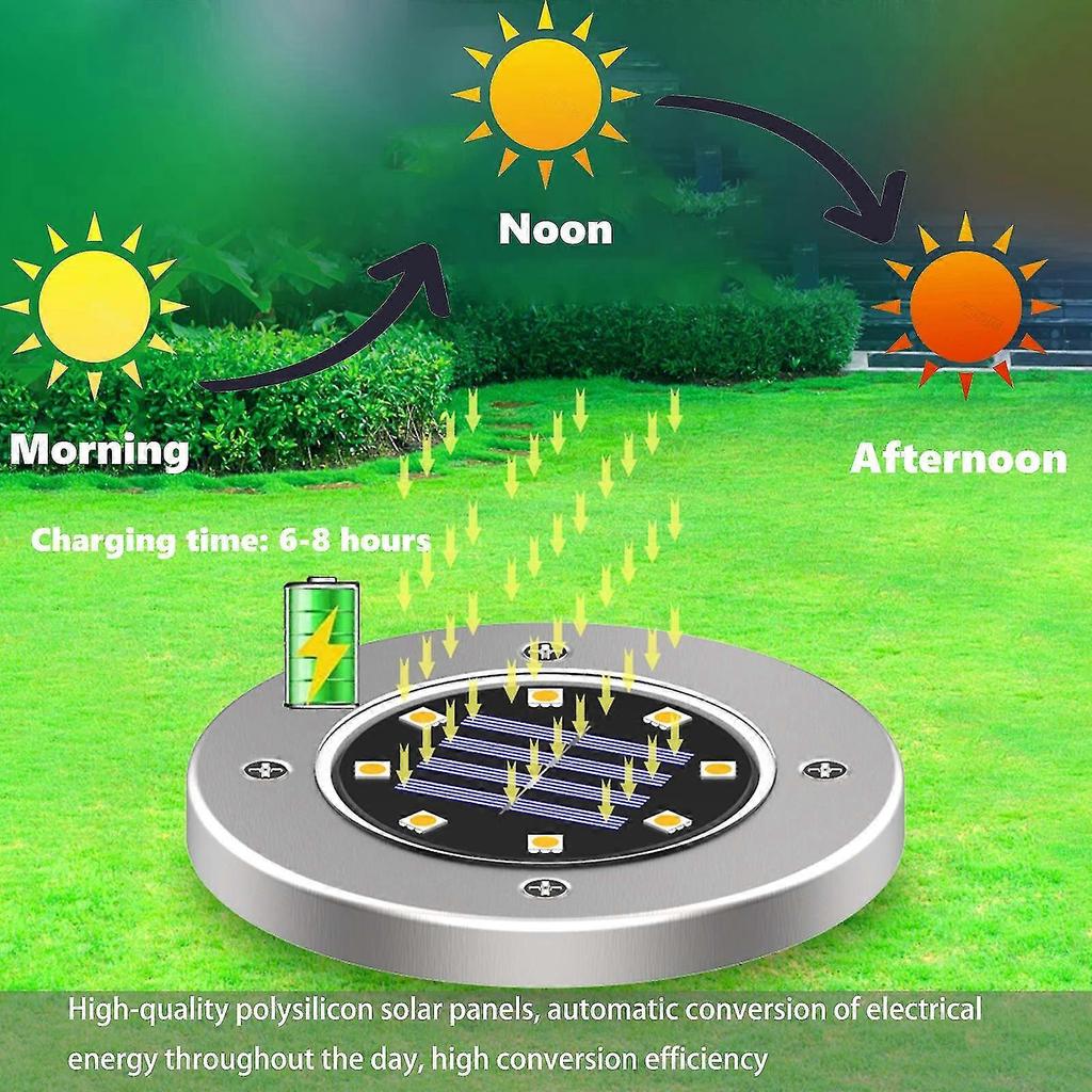 solar ground lights, 8 led ip65 waterproof 6000k solar ground lights (white)