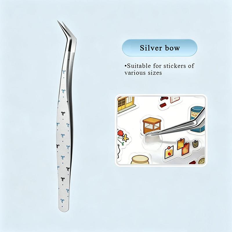 Stainless Steel Curved Stickers Tweezers High Precision Cartoon Lashes Extension Tweezer Anti-Static Eyelash Curler